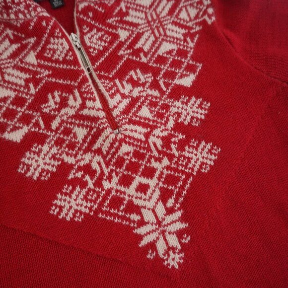 Vintage Parkhurst Weekend Red Cream Quarter Zip Winter Snowflake Knit Sweater S - Picture 9 of 10